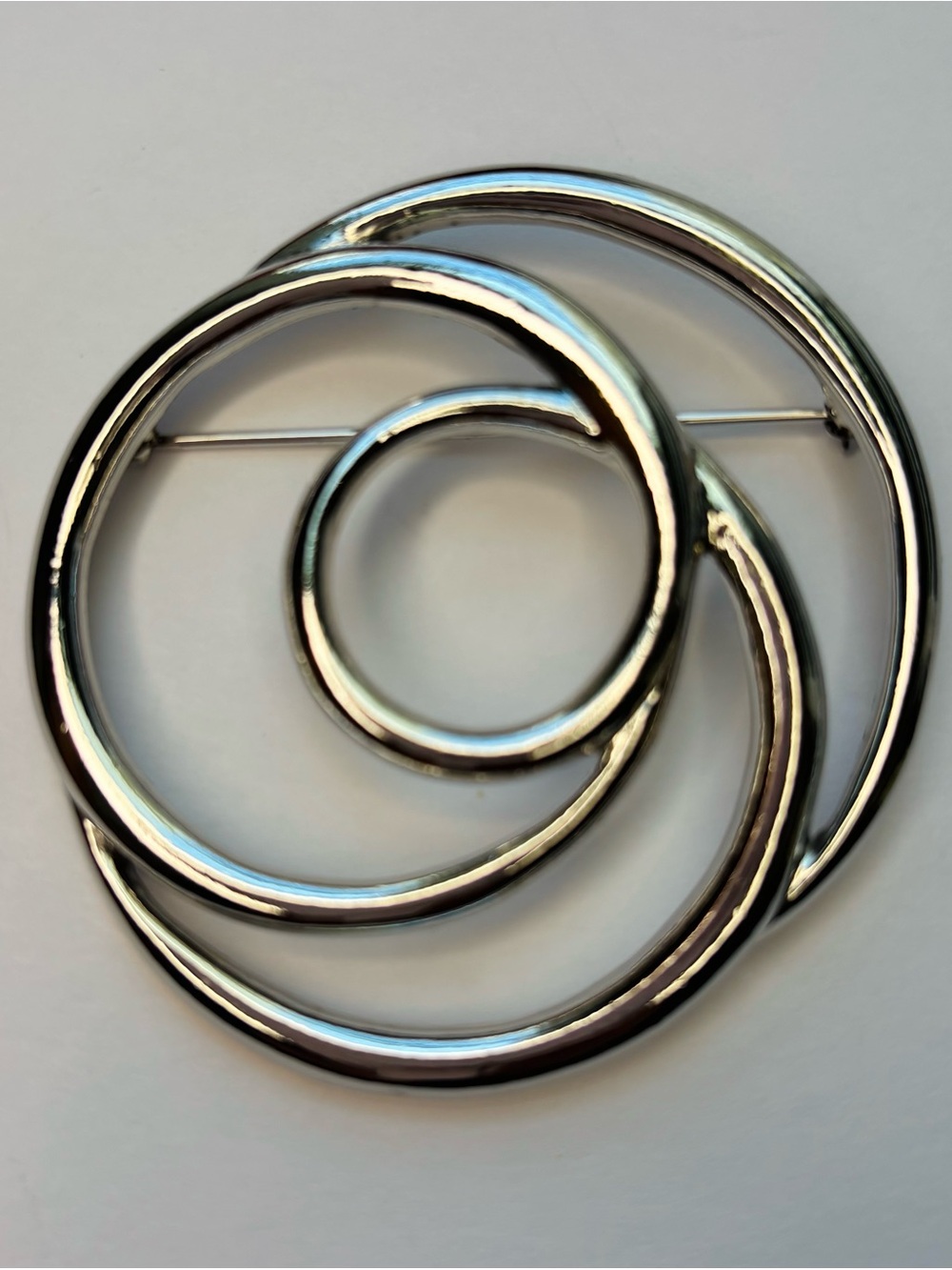 Vintage TRIFARI Large 3” Silver Tone Modernist Swirl Brooch Pin